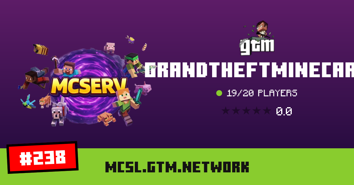 GrandTheftMinecart - IP, players and Minecraft server info