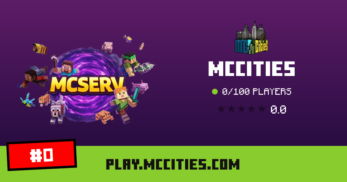 McCities - IP, jugadores e información del servidor Minecraft