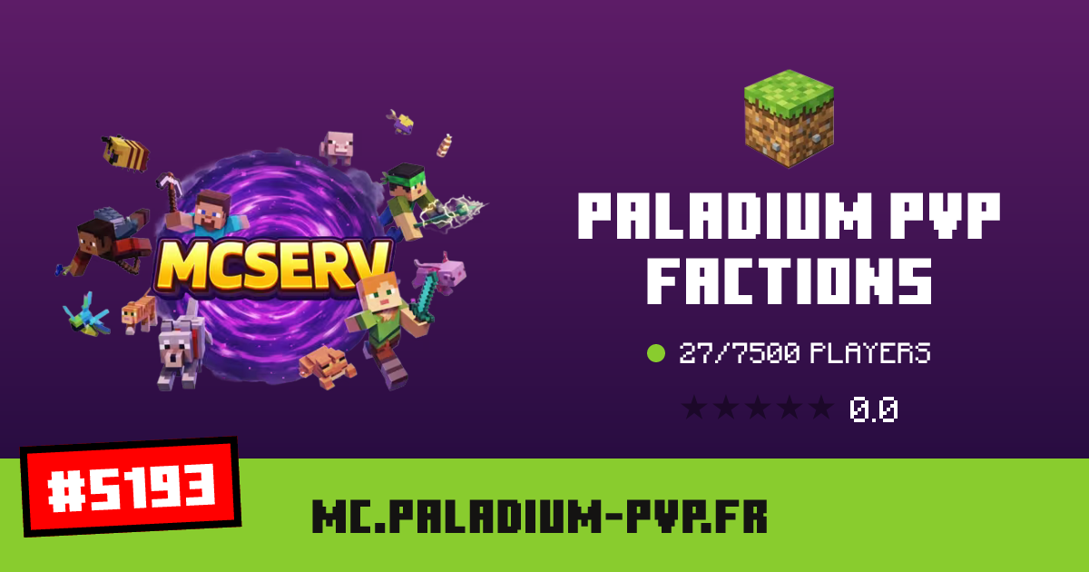 Paladium PvP Factions - IP, players and Minecraft server info