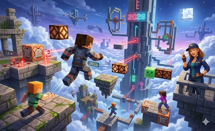 Футуристичен Parkour Minecraft с плаващи платформи